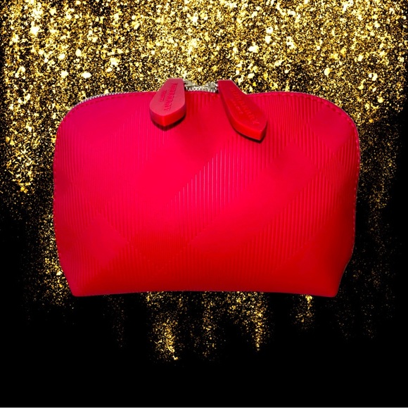 Burberry Handbags - Burberry Cosmetic Travel Beauty Bag, Red, Gold-tone Double Zippers, NWOT